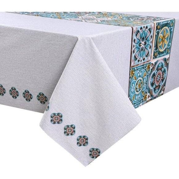 Waterproof oil-proof stain-resistant 54x108 rectangle tablecloth medallion heavy - Picture 2 of 6